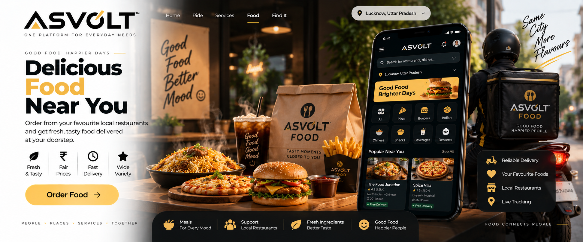 Food and local delivery imagery representing the ASVOLT Food direction
