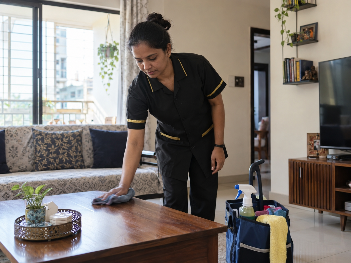 Home cleaning professional at work